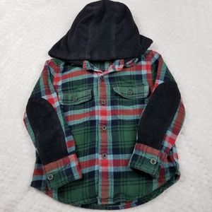 💖5/$25 Tucker+Tate Boy Plaid Flannel Hodeed Button Up Shirt Size 2